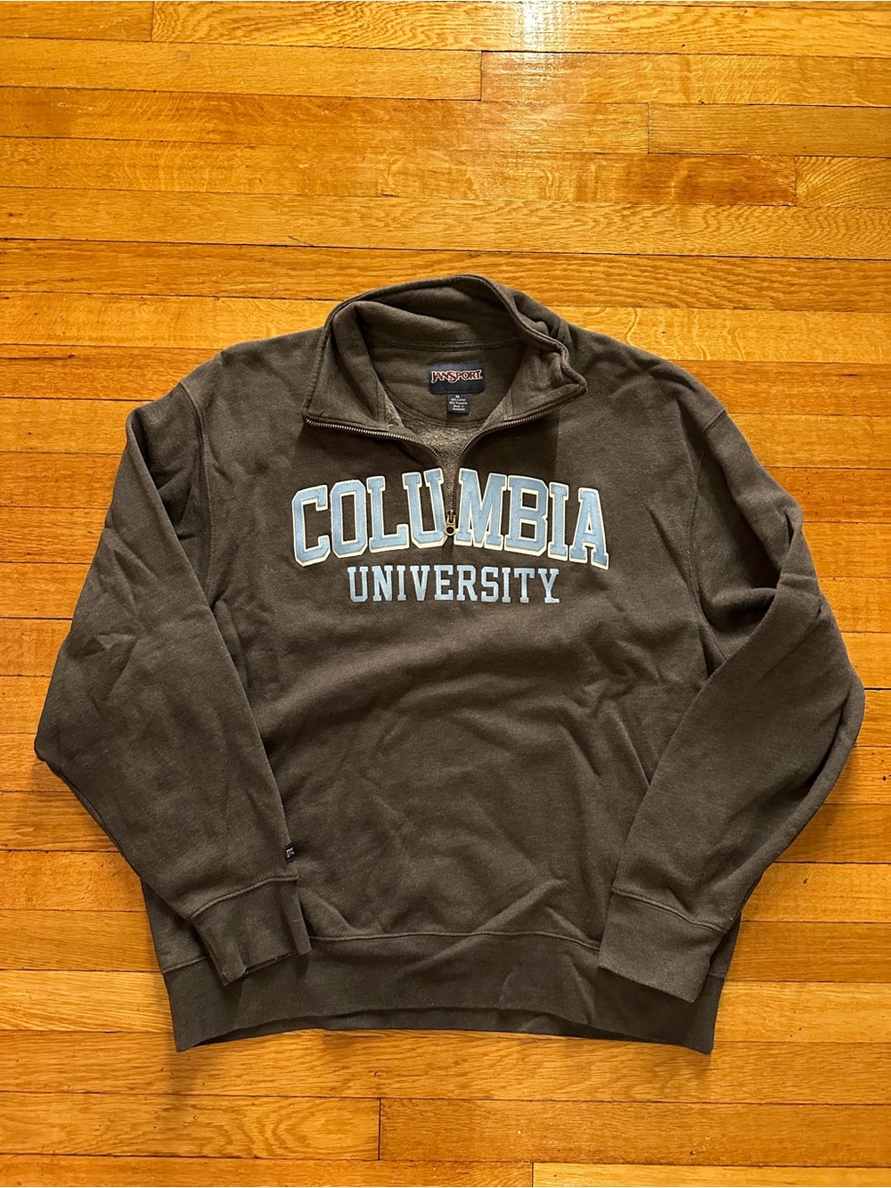 Jansport Columbia University Quarter Zip Sweatshirt Mens XL Grey Fleece 1/4 VTG